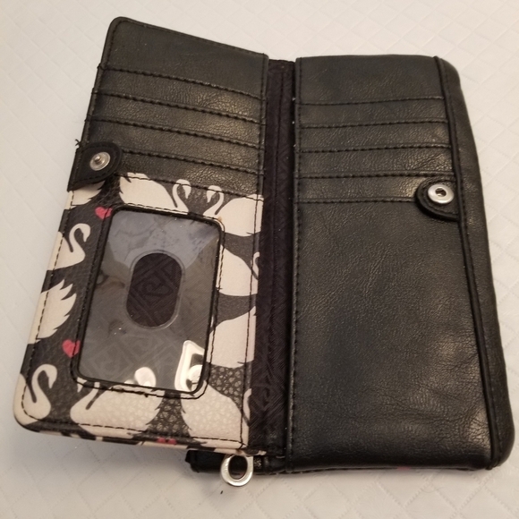 RELIC Faux Leather Zip Wallet Cell Phone Holder 7.25" x 4.25" Swan Heart Print - Picture 6 of 6